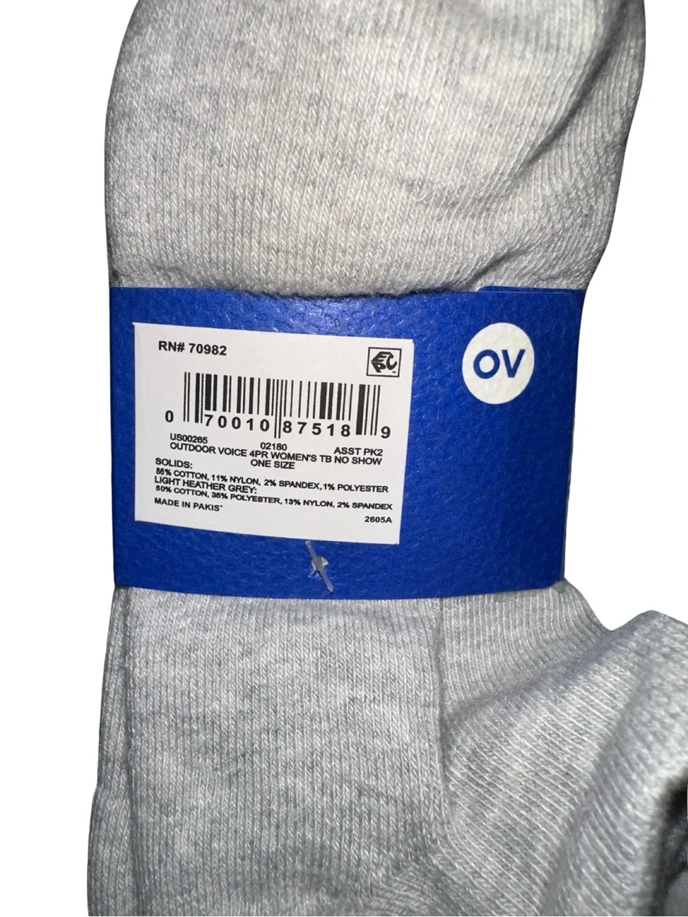 Outdoor Voices Tab Back No Show Women's Sock 4-Pack - Lt Blue, White, Gray, Navy